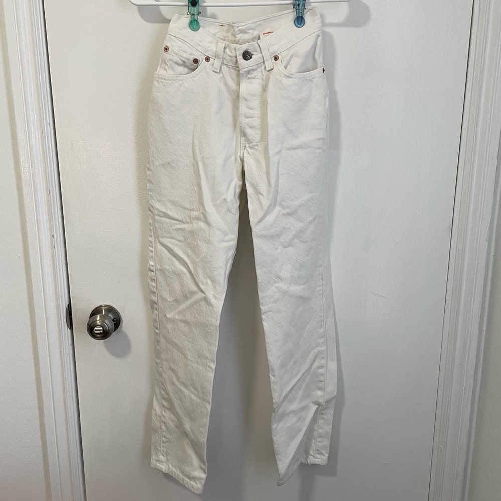 Vintage Levi's White 544 90s Mom High Rise 100% Cotton Jeans Made in USA 24 3